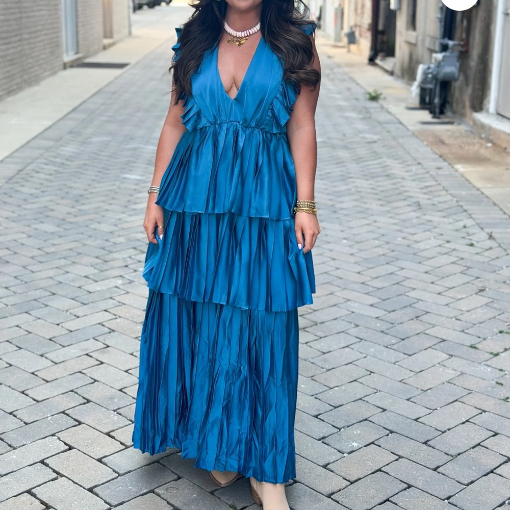 Teal pleated maxi dress